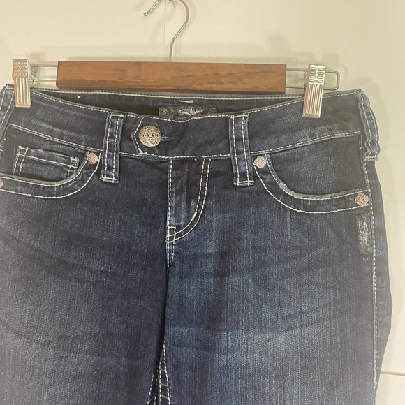 Silver Jeans Tuesday Jeans Flare Sz 27X31 Thick Contrast Stitch Blue Denim Y2K - Picture 2 of 12